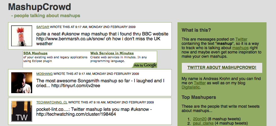 MashupCrowd - who is talking about mashups on twitter